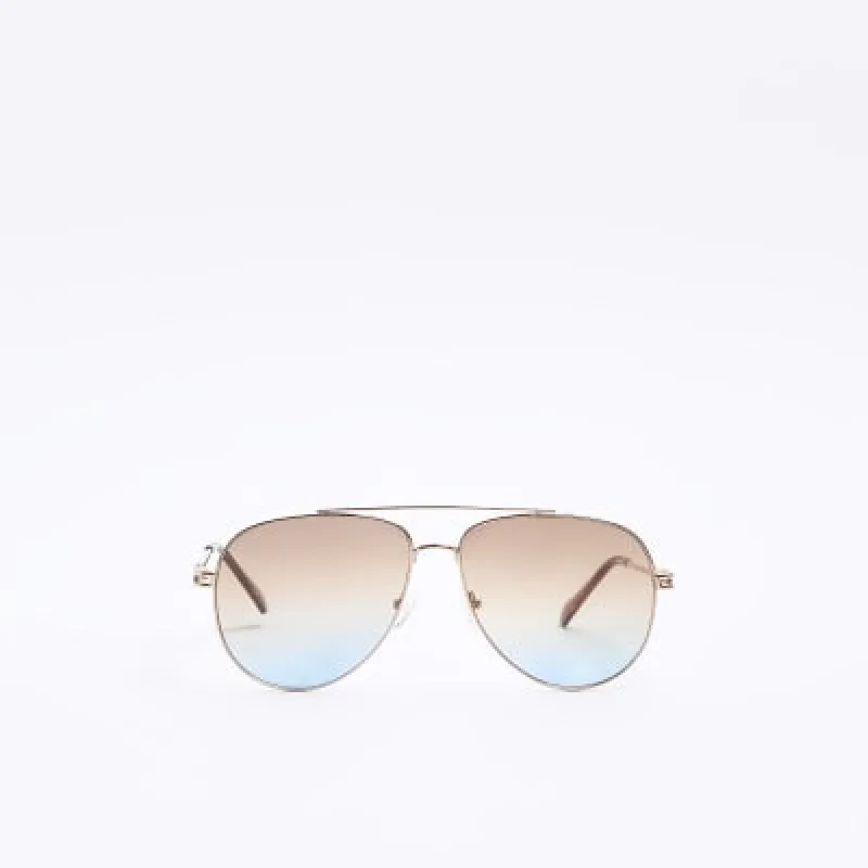 Rose gold tinted aviator sunglasses made by River Island