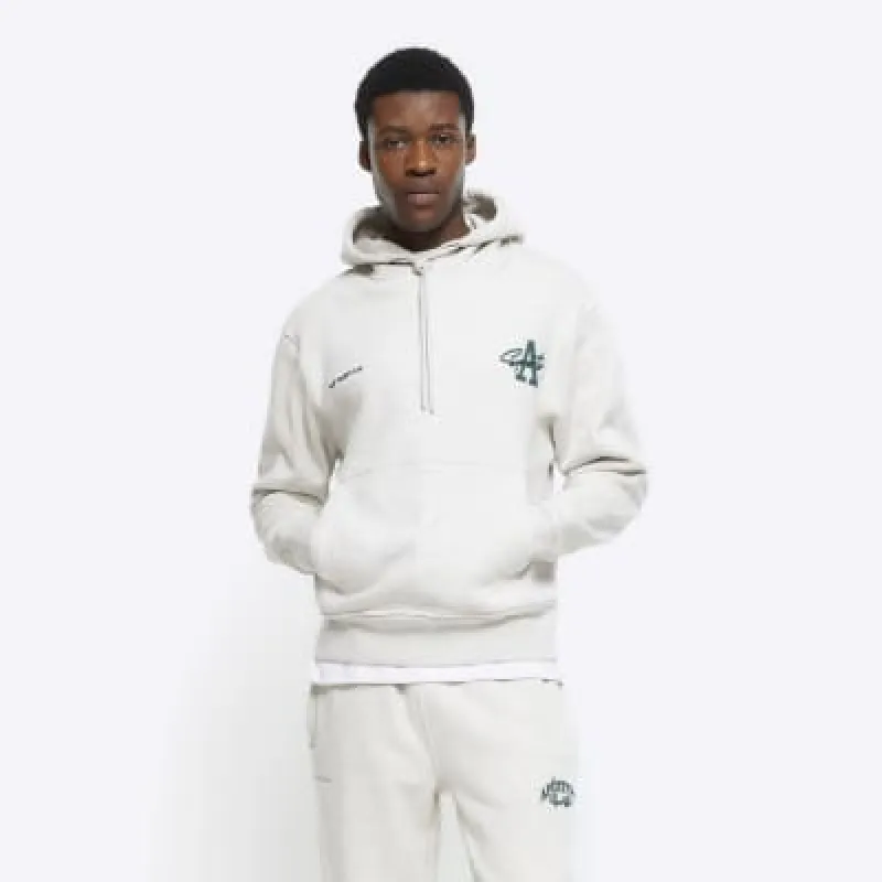 Grey regular fit marl aperton hoodie sold by River Island
