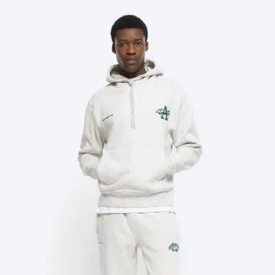 Grey regular fit marl aperton hoodie sold by River Island