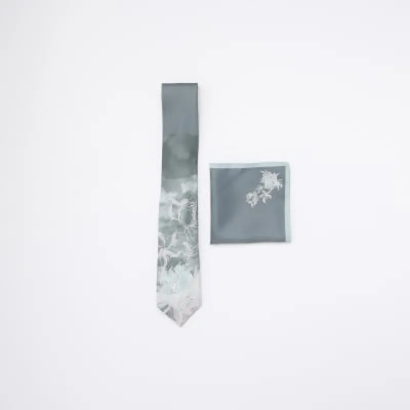 Navy floral tie and handkerchief set made by River Island
