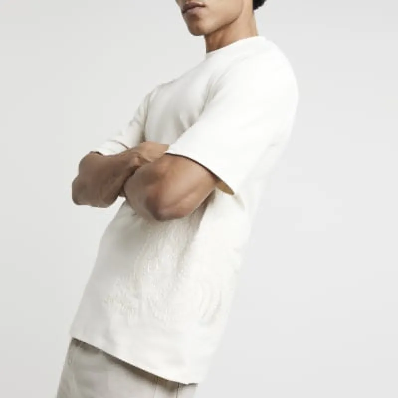 Beige regular fit embroidered dragon t-shirt sold by River Island