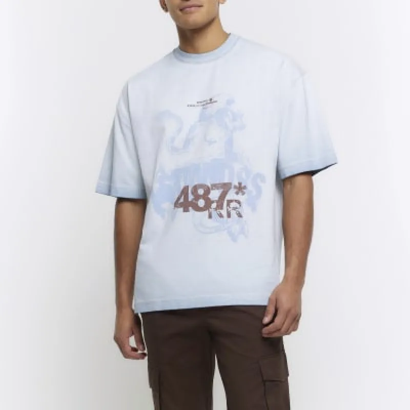 Blue oversized fit graphic t-shirt sold by River Island