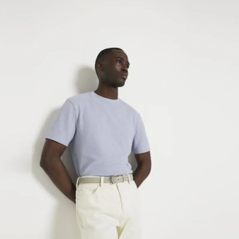 Blue Slim Fit Textured Smart T-shirt sold by River Island