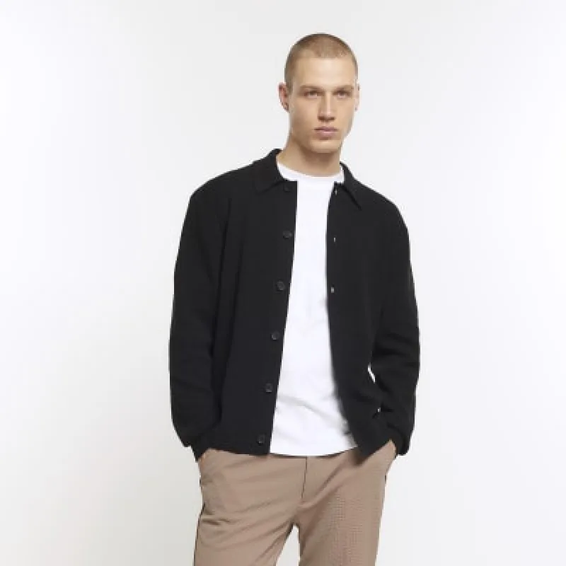 Black slim fit boucle knit cardigan sold by River Island