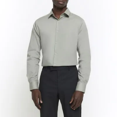 Khaki slim fit long sleeve smart shirt sold by River Island