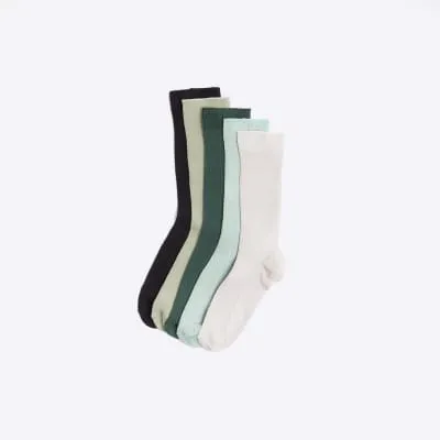 5PK green ribbed ankle socks sold by River Island