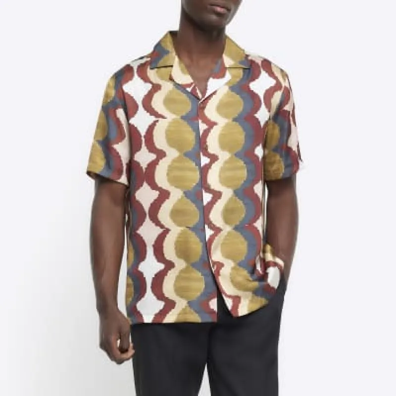 Yellow regular fit geometric revere shirt sold by River Island