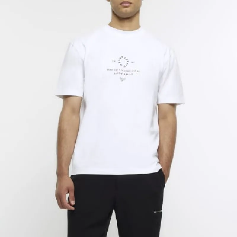 White regular fit japanese graphic t-shirt sold by River Island