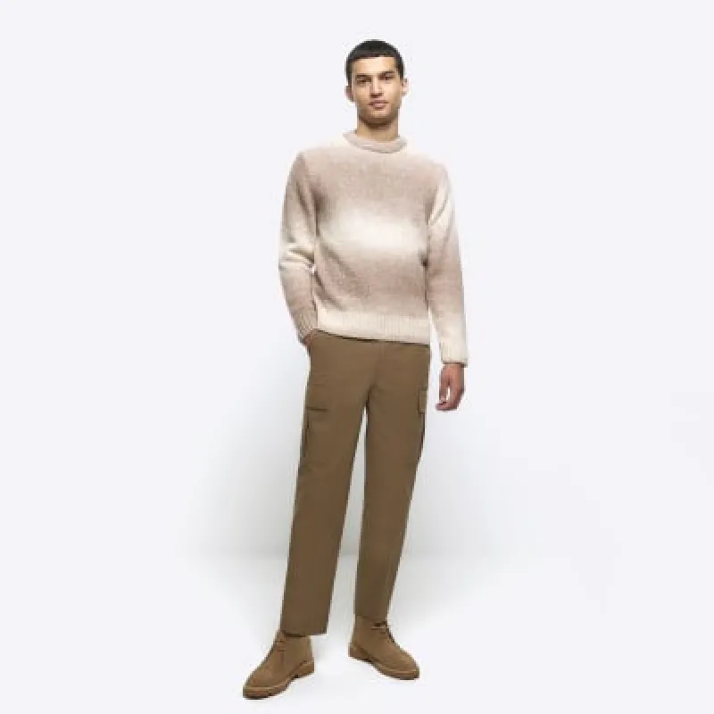 Beige tapered fit cargo smart trousers sold by River Island
