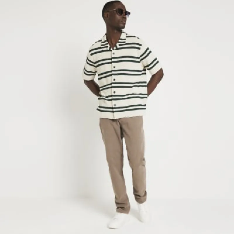 Beige regular fit crochet stripe shirt sold by River Island