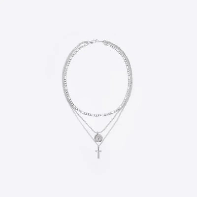 Silver colour cross multirow necklace sold by River Island