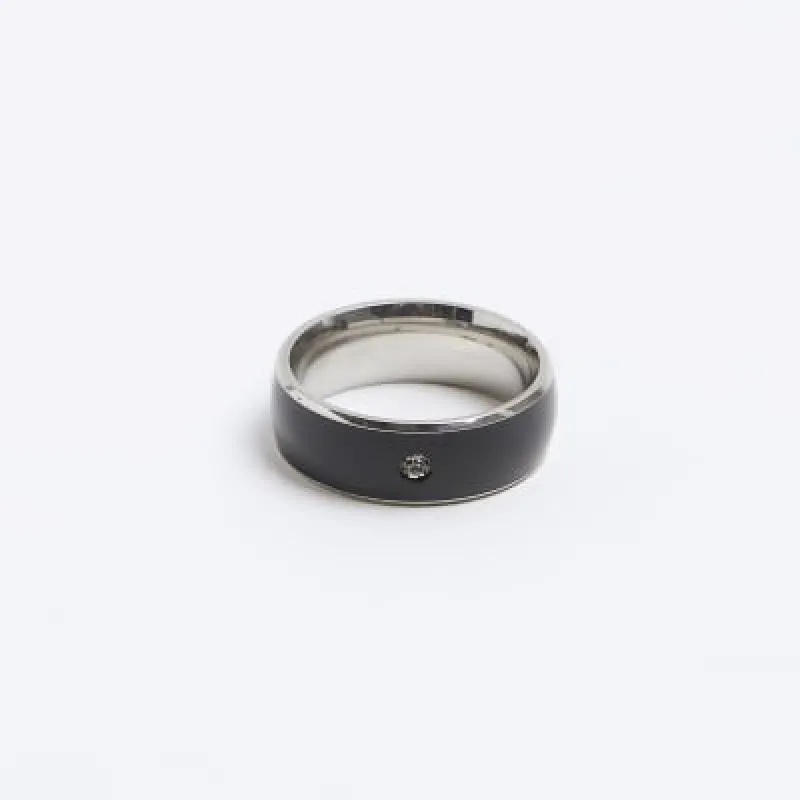 Black stainless steel diamante ring sold by River Island