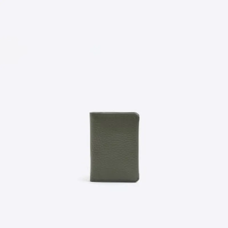 Khaki leather pebbled cardholder sold by River Island