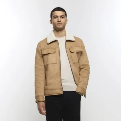 Big and Tall Brown Shearling Western Jacket sold by River Island