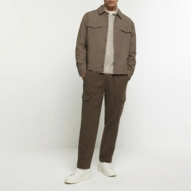 Stone regular fit cargo smart trousers sold by River Island