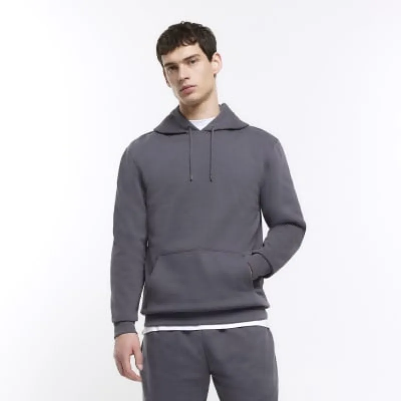 Grey regular fit plain hoodie sold by River Island