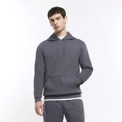 Grey regular fit plain hoodie sold by River Island
