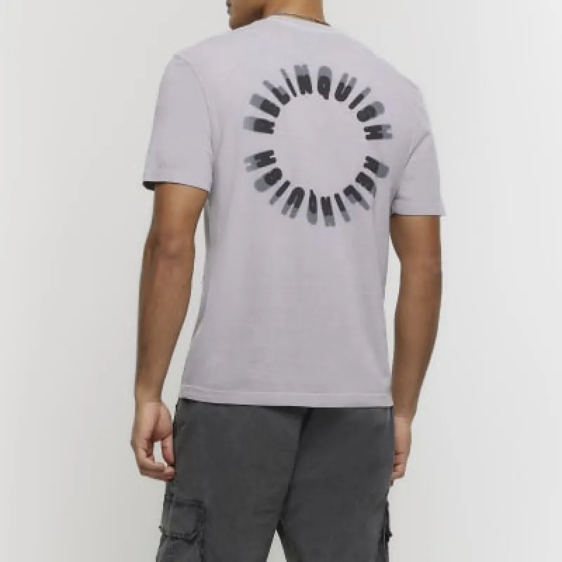 Grey regular fit circle graphic t-shirt sold by River Island