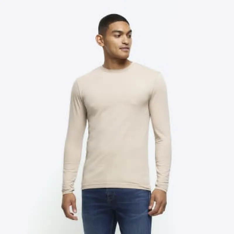 Stone muscle fit long sleeve t-shirt sold by River Island