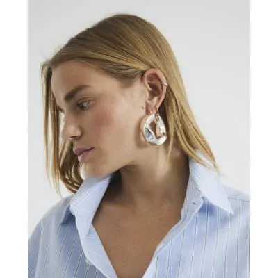 Silver Organic Hoop Earrings sold by River Island