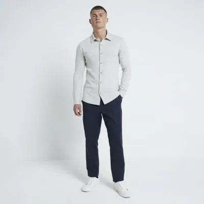 Grey Pique Muscle Fit Shirt sold by River Island