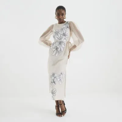 Cream Long Sleeve Floral Applique Dress sold by River Island