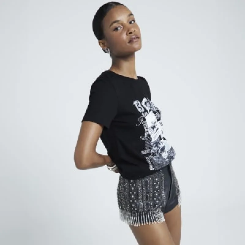 Black Photo Collage Graphic T-Shirt made by River Island