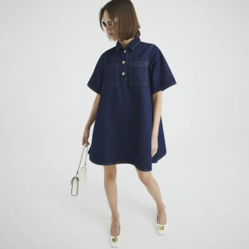 Blue Denim Shirt Collar Mini Dress sold by River Island