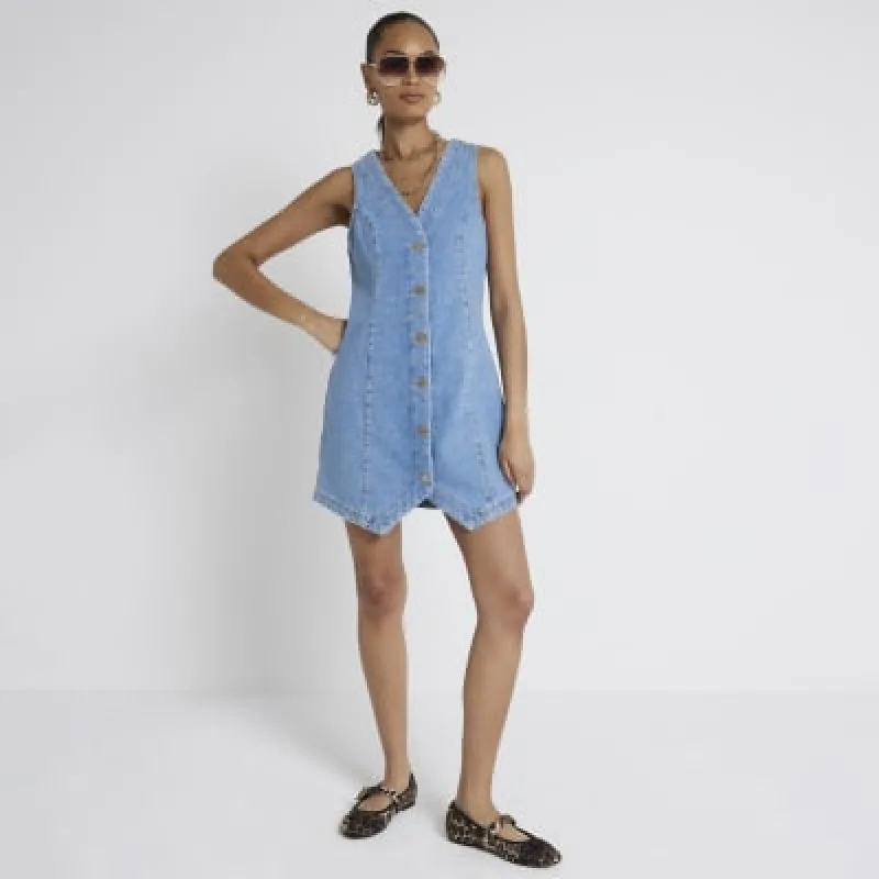 Blue denim waistcoat shift mini dress sold by River Island