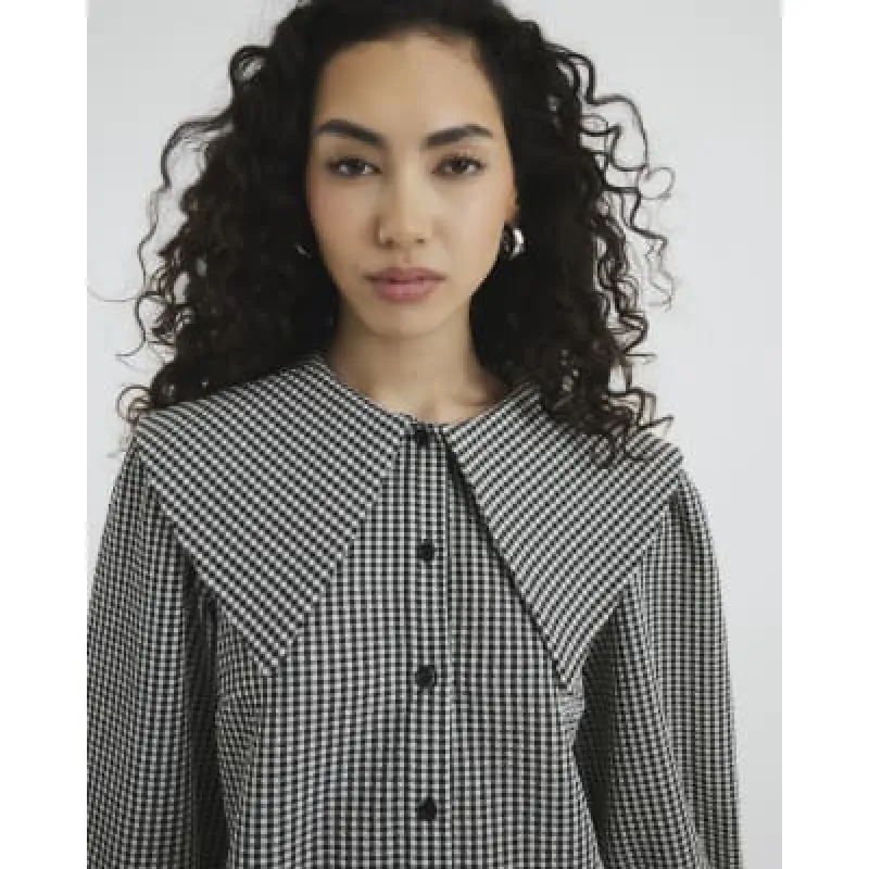Black Large Collar Gingham Mini Shirt Dress sold by River Island