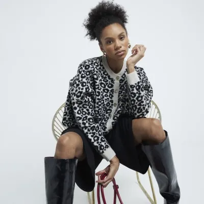 Cream Long Sleeve Leopard Print Cardigan sold by River Island