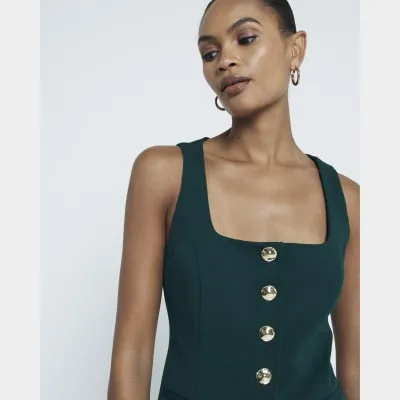 Green Short Sleeve Square Neck Waistcoat sold by River Island