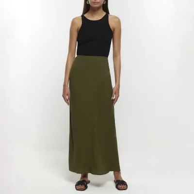 Khaki midi skirt with linen sold by River Island