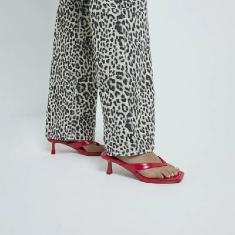 Red Toe Thong Heeled Sandals made by River Island