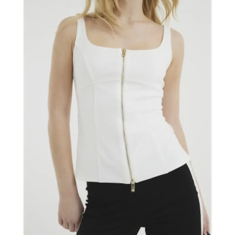 White Zipped Square Neck Top sold by River Island