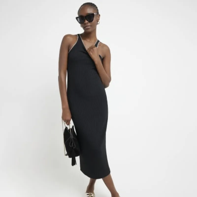 Black ribbed stitched bodycon midi dress sold by River Island