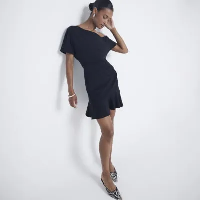 Black Off Shoulder Swing Mini Dress sold by River Island
