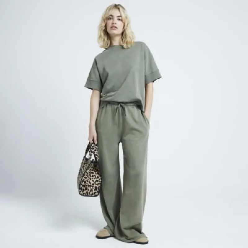 Khaki wide leg joggers sold by River Island