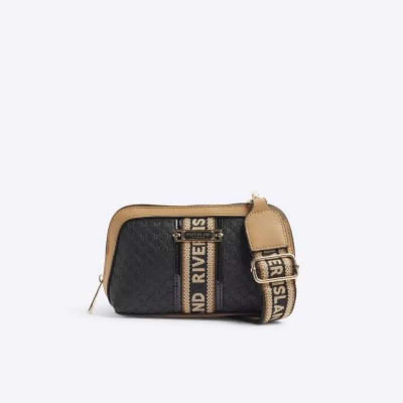 Black monogram webbing cross body bag made by River Island