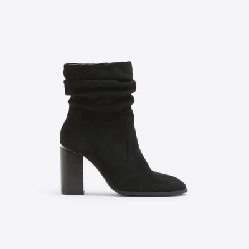 Black Slouch Heeled Ankle Boots sold by River Island