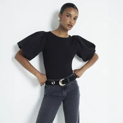 Black Puff Sleeve Bodysuit sold by River Island