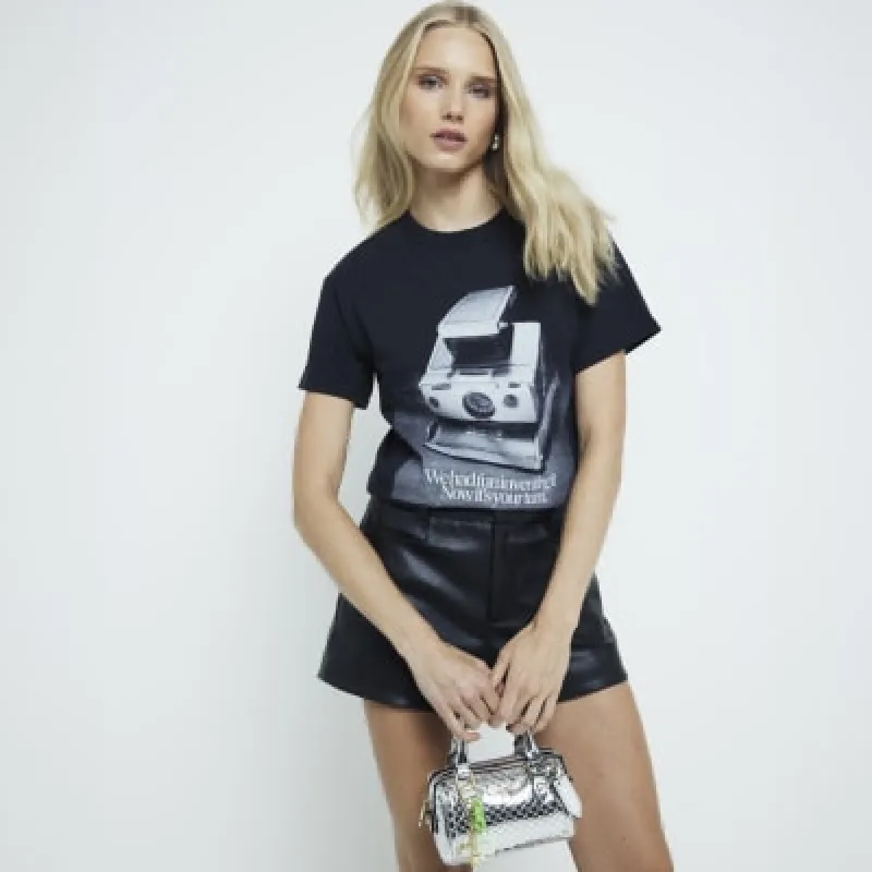 Black polaroid graphic t-shirt sold by River Island