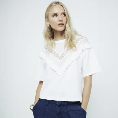 White Chevron Lace Collar T-shirt sold by River Island