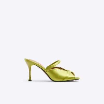 Lime Green Satin Heeled Mule Sandals sold by River Island