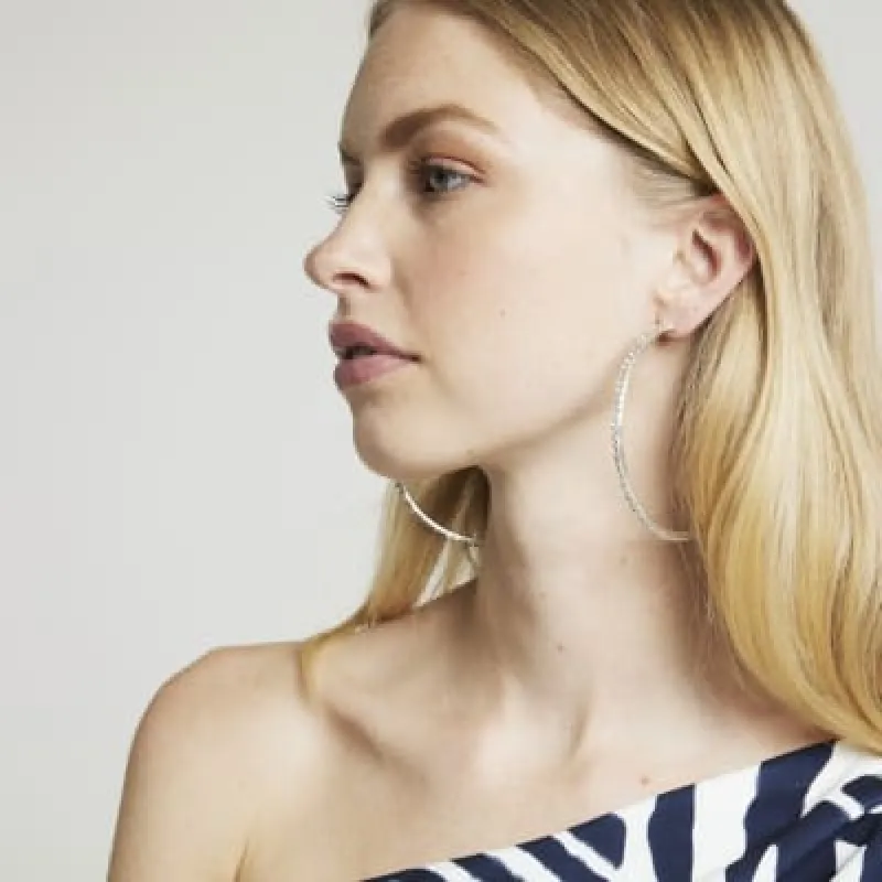 Silver Diamante Large Hoop Earrings sold by River Island