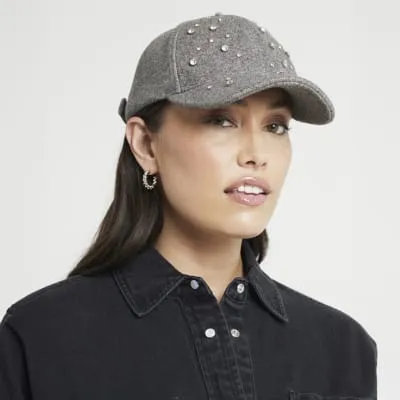 Grey diamante wool cap sold by River Island