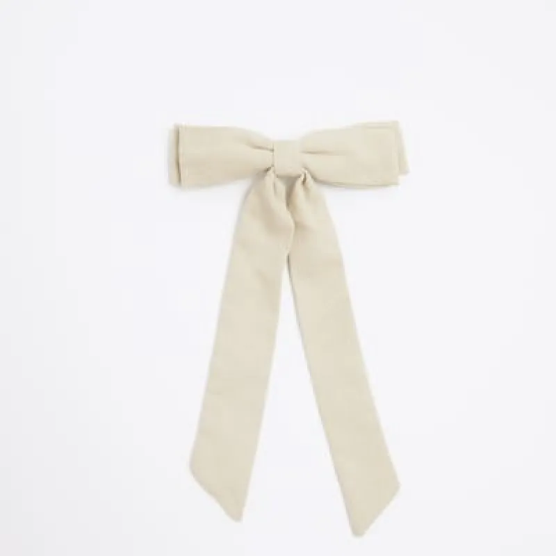 Brown linen blend bow hair clip sold by River Island