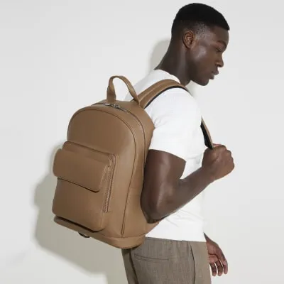 Brown front pocket backpack sold by River Island