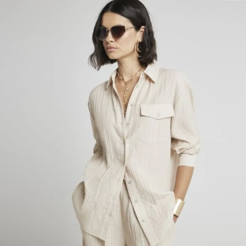 Beige textured pocket shirt sold by River Island