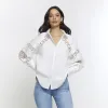 White Crochet Panel Oversized Shirt sold by River Island